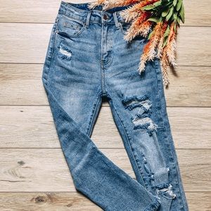 Distressed High Waist Ankle Cropped Jeans